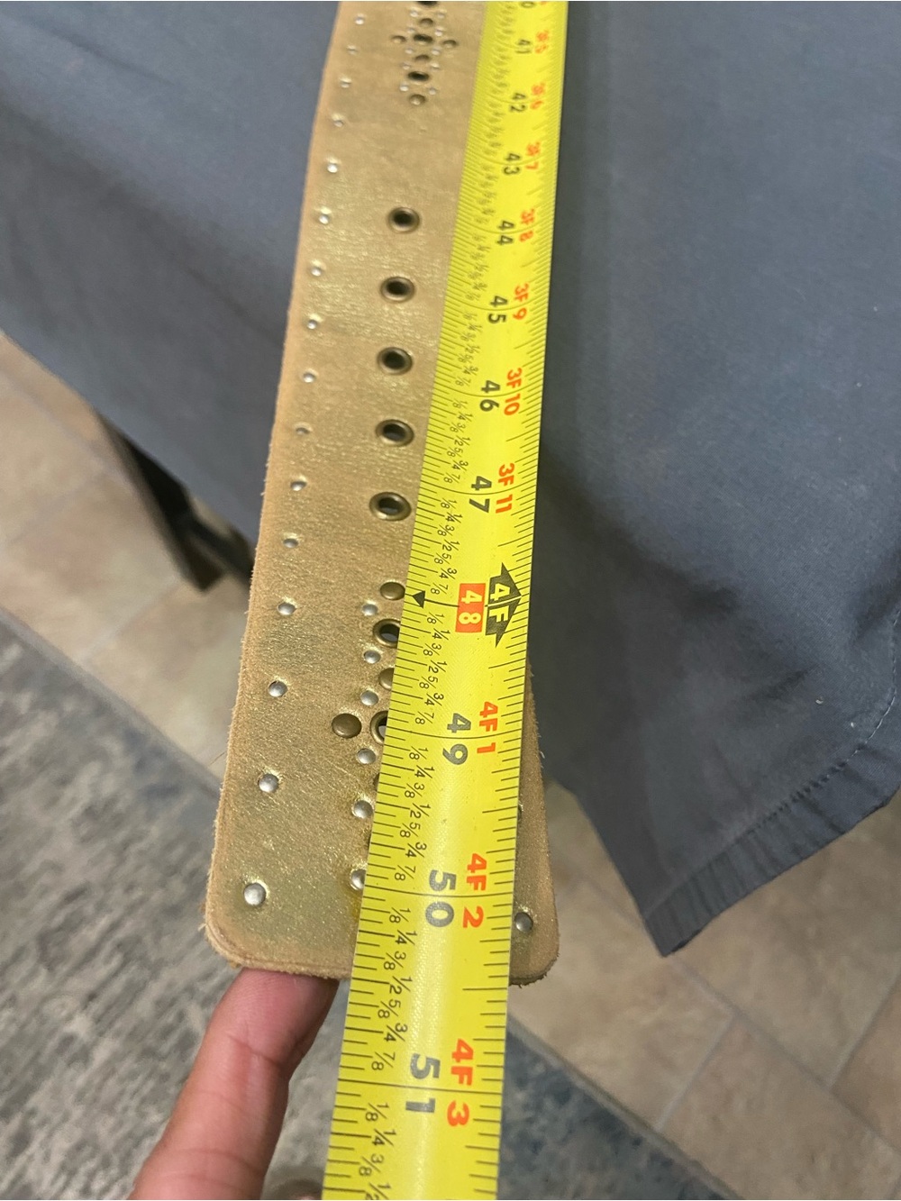 New CALVIN KLEIN Vintage Leather Studded Distressed Gold Belt Wide Boho XL Retro - Picture 12 of 13